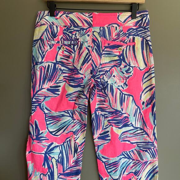 NWT Lilly Pulitzer‎ Galley Pant Tiki Pink Cabana Crazed Sz 2 Pink Blue High Rise - Picture 11 of 16